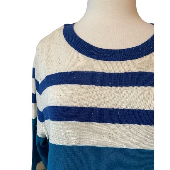 J Jason Wu NWOT Stripe Knit Sweater Women's 1X Modal Cotton Preppy Nautical Blue - Picture 2 of 7